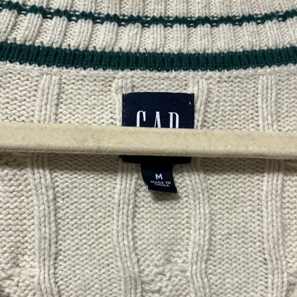 GAP Varsity cable knit Ivory green v neck sweater - Picture 3 of 6